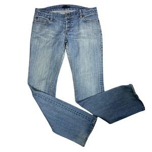 FCUK French Connection Button Fly Jeans 8 Med Wash Denim Low Rise Straight Leg